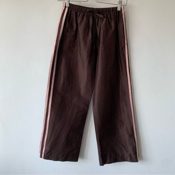 Donni Taffeta Track Silk Stripe Drawstring Baggy Pants Trousers Brown Pink - Picture 6 of 13